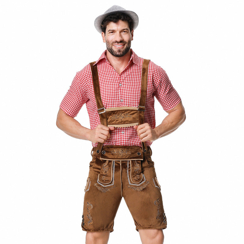 Kurze Trachtenlederhose mit Stickerei und verstellbaren Trägern für Herren 3
