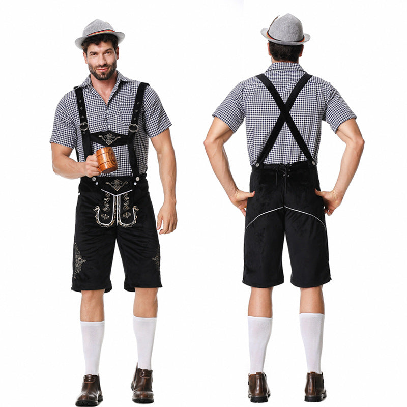 Kurze Trachtenlederhose mit Stickerei und verstellbaren Trägern für Herren 4
