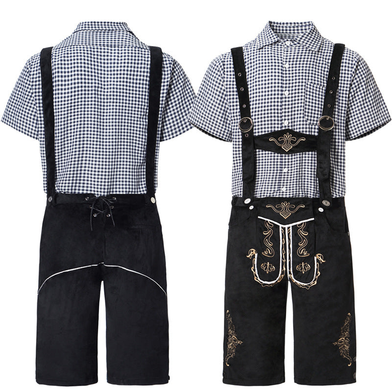 Kurze Trachtenlederhose mit Stickerei und verstellbaren Trägern für Herren 5