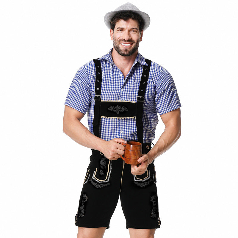 Kurze Trachtenlederhose mit Stickerei und verstellbaren Trägern für Herren 6