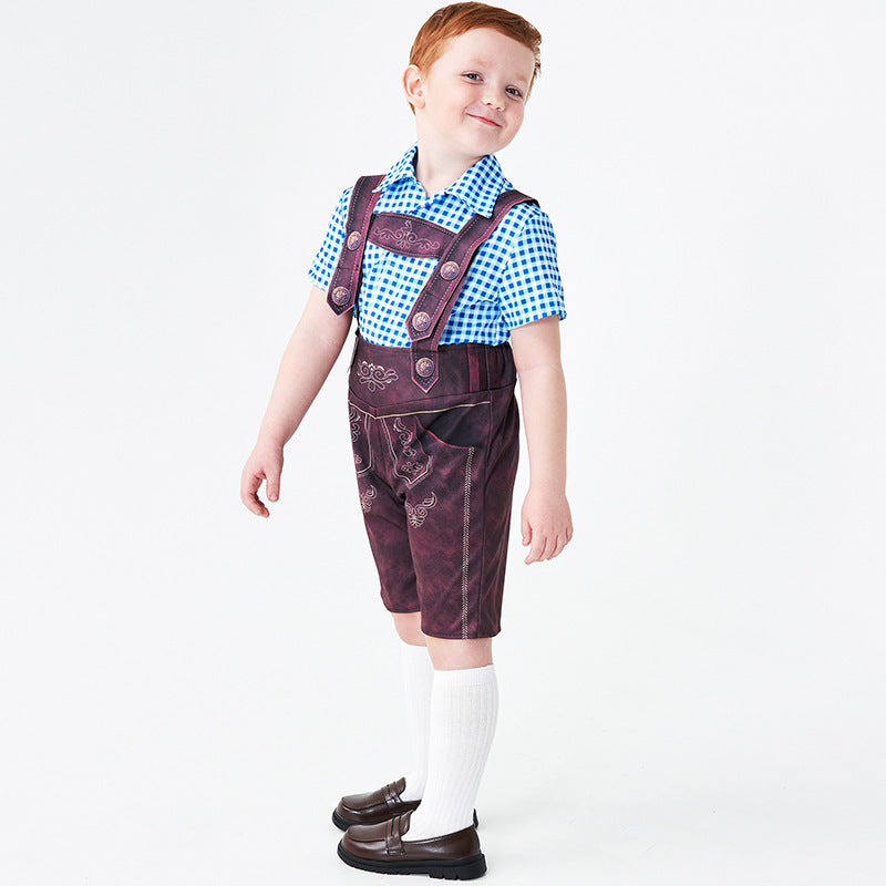 Kurze Trachtenlederhose mit verstellbaren Trägern und Stickerei für Herren 3