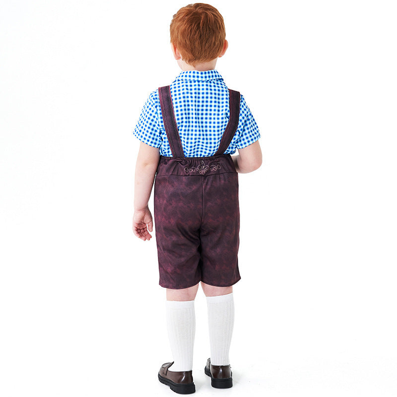 Kurze Trachtenlederhose mit verstellbaren Trägern und Stickerei für Herren 4