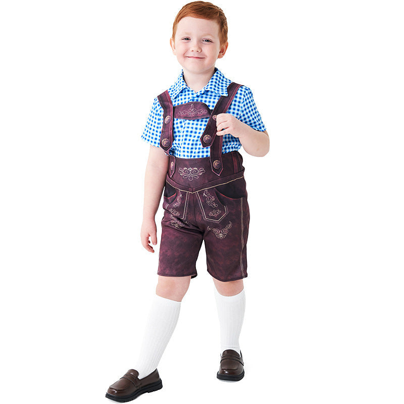 Kurze Trachtenlederhose mit verstellbaren Trägern und Stickerei für Herren 5