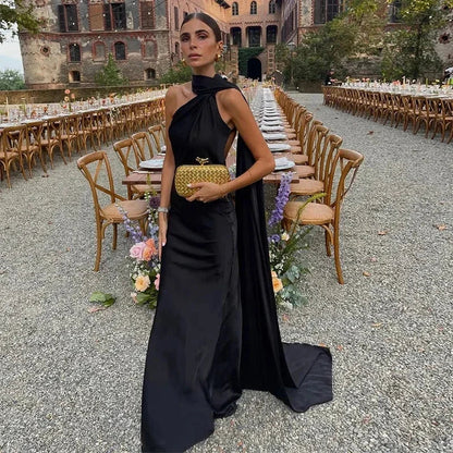 Langes Drapiertes Damenkleid | Elegantes Abendkleid mit Einem Träger 1