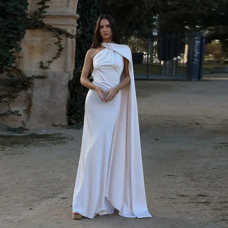 Langes Drapiertes Damenkleid | Elegantes Abendkleid mit Einem Träger 11