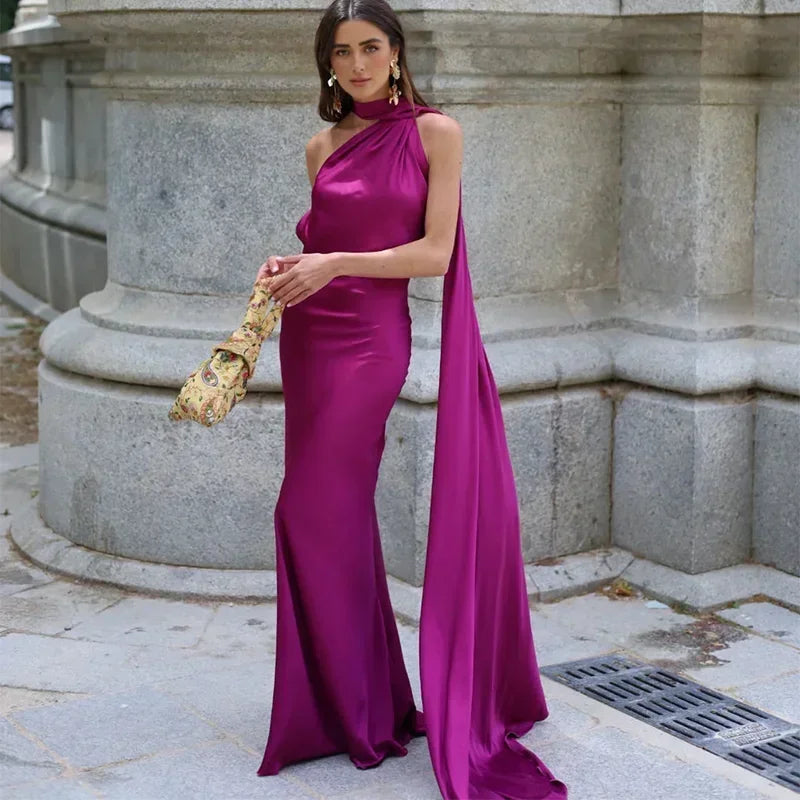 Langes Drapiertes Damenkleid | Elegantes Abendkleid mit Einem Träger 3