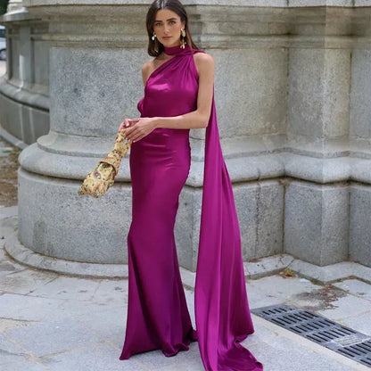 Langes Drapiertes Damenkleid | Elegantes Abendkleid mit Einem Träger 3