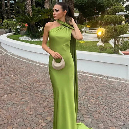 Langes Drapiertes Damenkleid | Elegantes Abendkleid mit Einem Träger 5