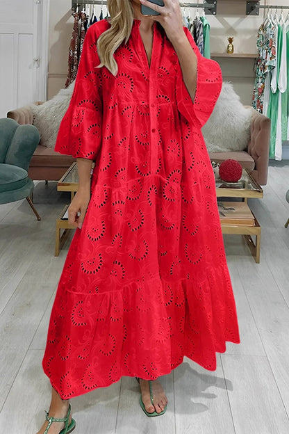 Langes Sommerkleid mit V-Ausschnitt und 3/4-Ärmeln 1