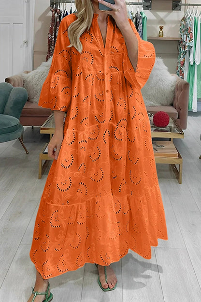 Langes Sommerkleid mit V-Ausschnitt und 3/4-Ärmeln 2