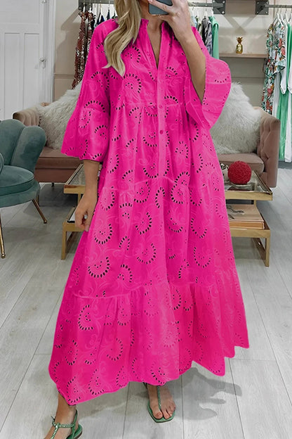 Langes Sommerkleid mit V-Ausschnitt und 3/4-Ärmeln 3