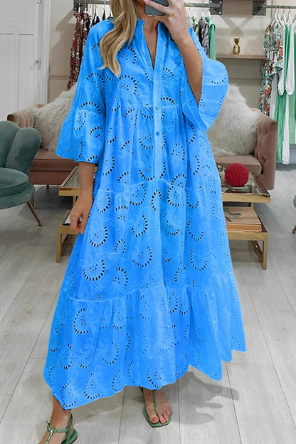 Langes Sommerkleid mit V-Ausschnitt und 3/4-Ärmeln 5