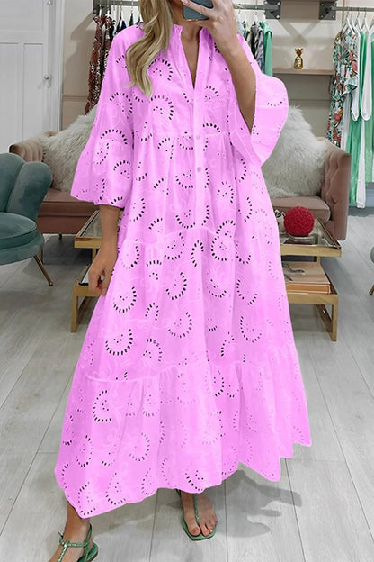 Langes Sommerkleid mit V-Ausschnitt und 3/4-Ärmeln 7