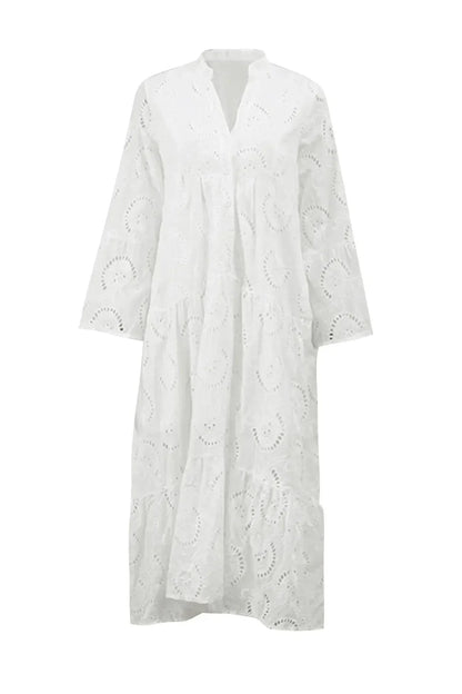 Langes Sommerkleid mit V-Ausschnitt und 3/4-Ärmeln 8