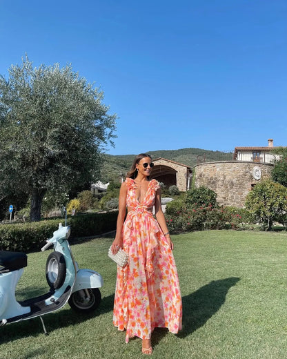 Langes ärmelloses Blumenkleid Damen Sommerkleid 2
