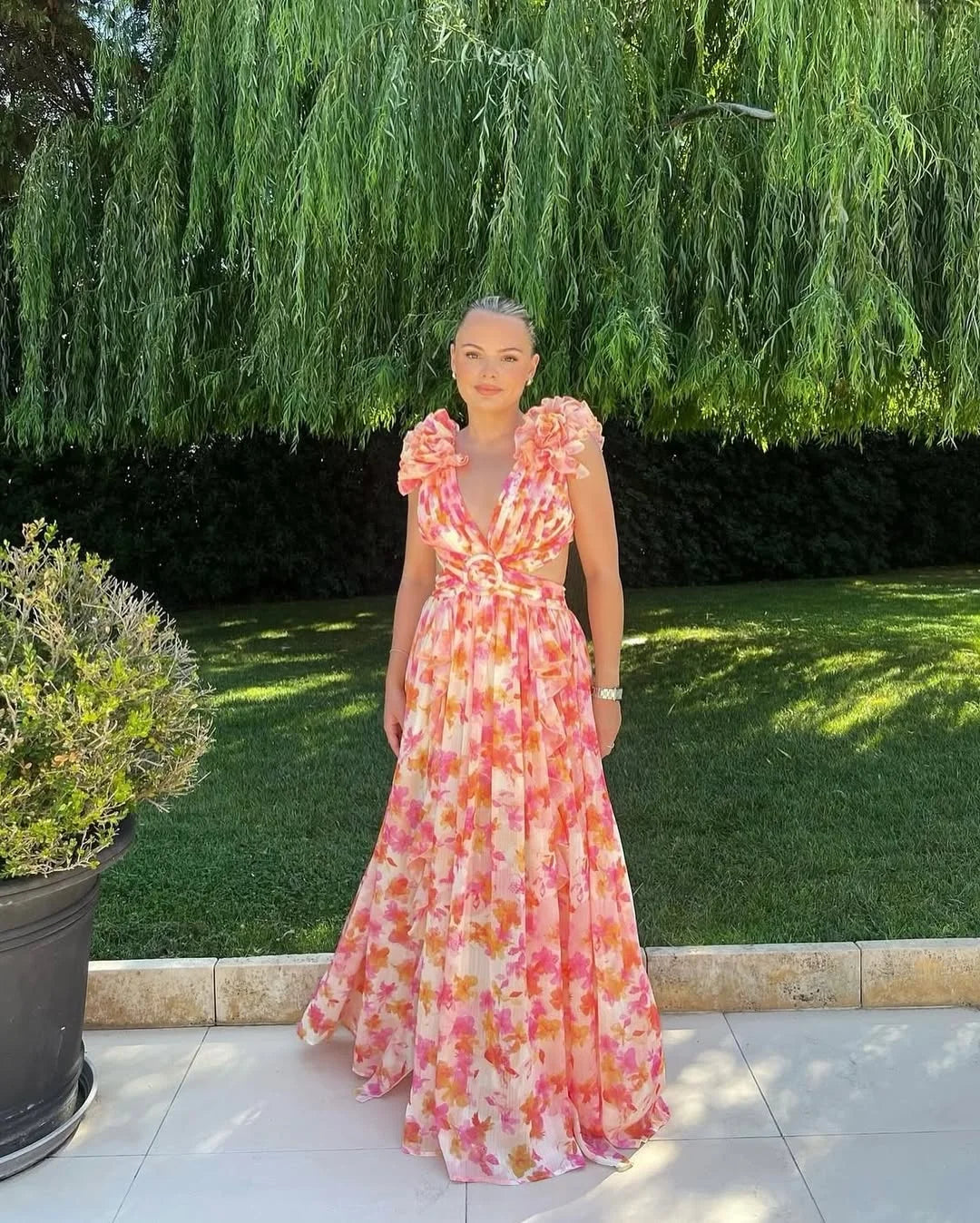 Langes ärmelloses Blumenkleid Damen Sommerkleid 3