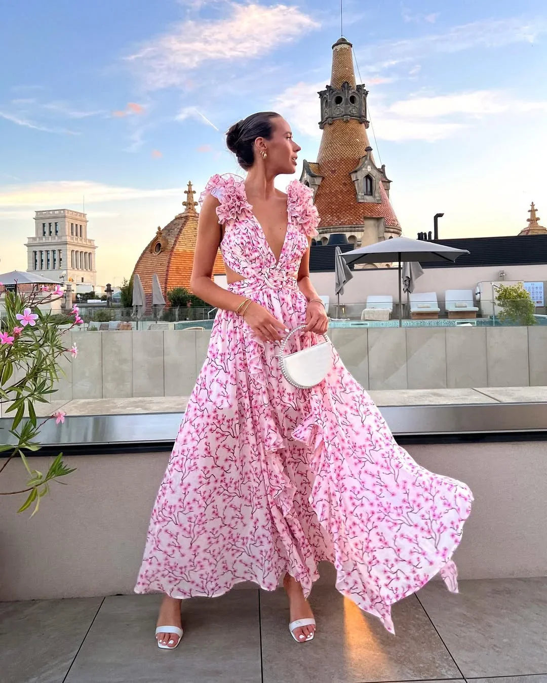 Langes ärmelloses Blumenkleid Damen Sommerkleid 6