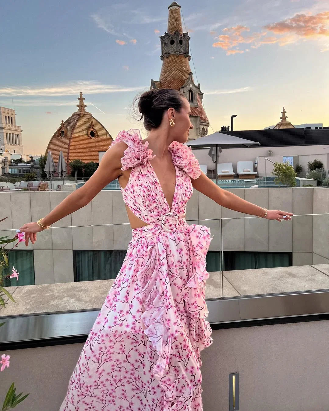 Langes ärmelloses Blumenkleid Damen Sommerkleid 7