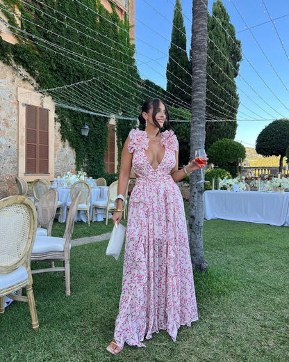 Langes ärmelloses Blumenkleid Damen Sommerkleid 8