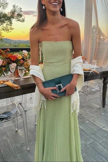 Langes grünes Faltenkleid Damen | Elegantes Abendkleid 1