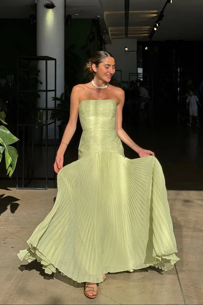 Langes grünes Faltenkleid Damen | Elegantes Abendkleid 5