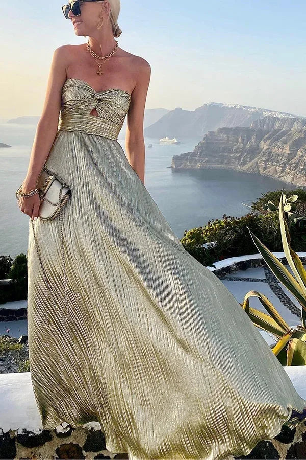 Langes trägerloses Abendkleid mit Glanzeffekt für Damen 3