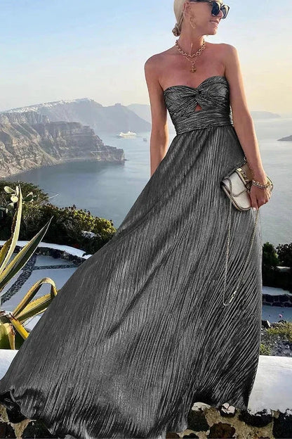 Langes trägerloses Abendkleid mit Glanzeffekt für Damen 7