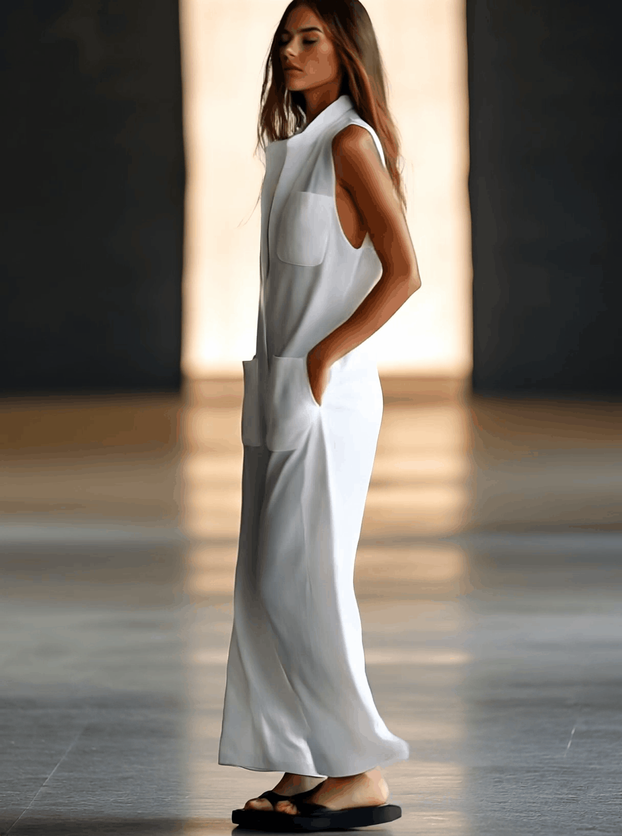 Lässiger Retro-Jumpsuit Weiß | Ärmelloser Leinen-Overall Damen 2