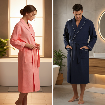 Leichte Damenbadjacke Waffelstruktur | Kimono mit Bindegürtel 1