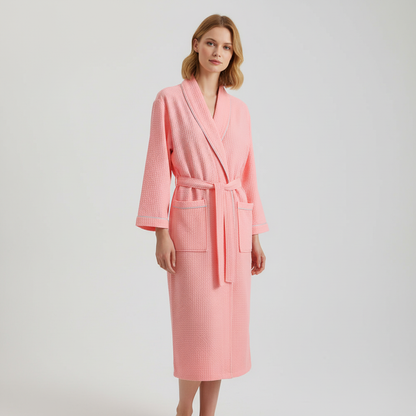 Leichte Damenbadjacke Waffelstruktur | Kimono mit Bindegürtel 2