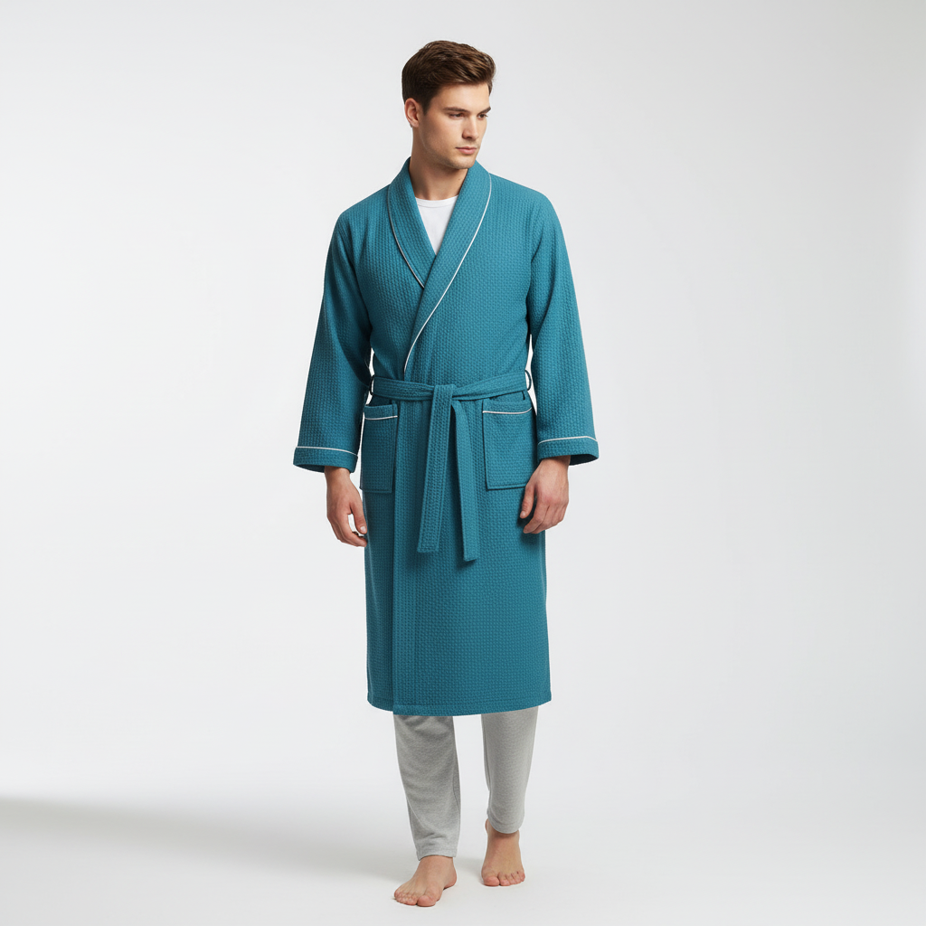 Leichte Damenbadjacke Waffelstruktur | Kimono mit Bindegürtel 4