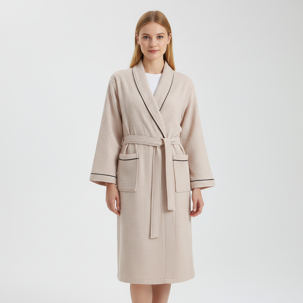 Leichte Damenbadjacke Waffelstruktur | Kimono mit Bindegürtel 6