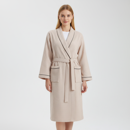 Leichte Damenbadjacke Waffelstruktur | Kimono mit Bindegürtel 6