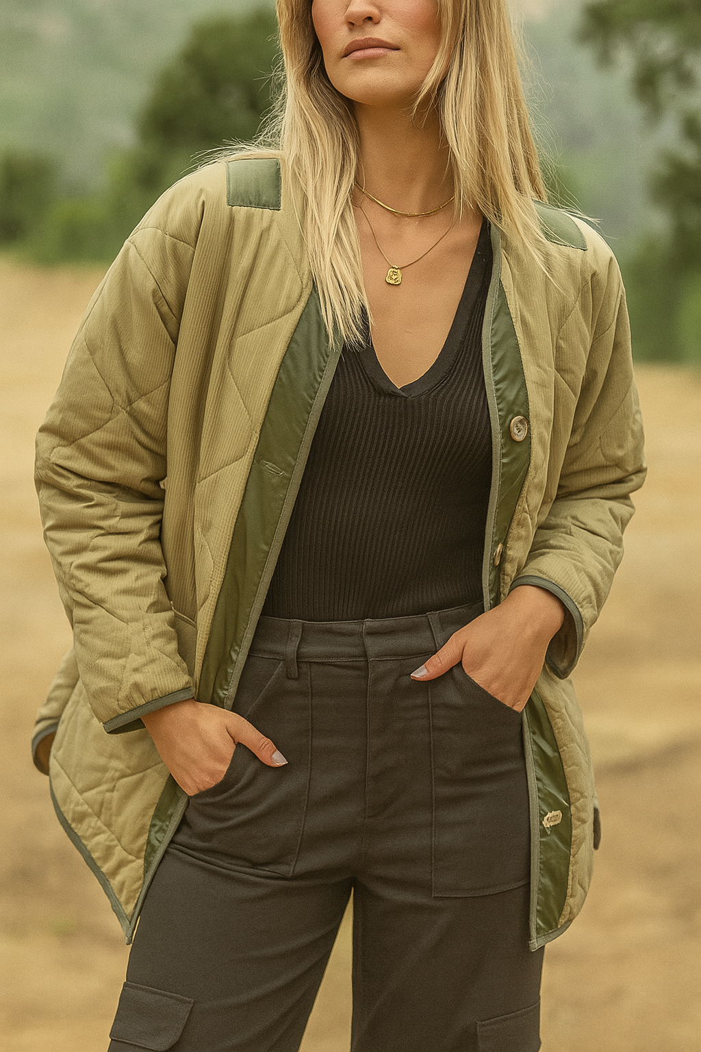 Leichte Steppjacke Damen Lang Übergangsjacke 1