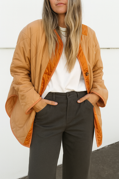Leichte Steppjacke Damen Lang Übergangsjacke 2