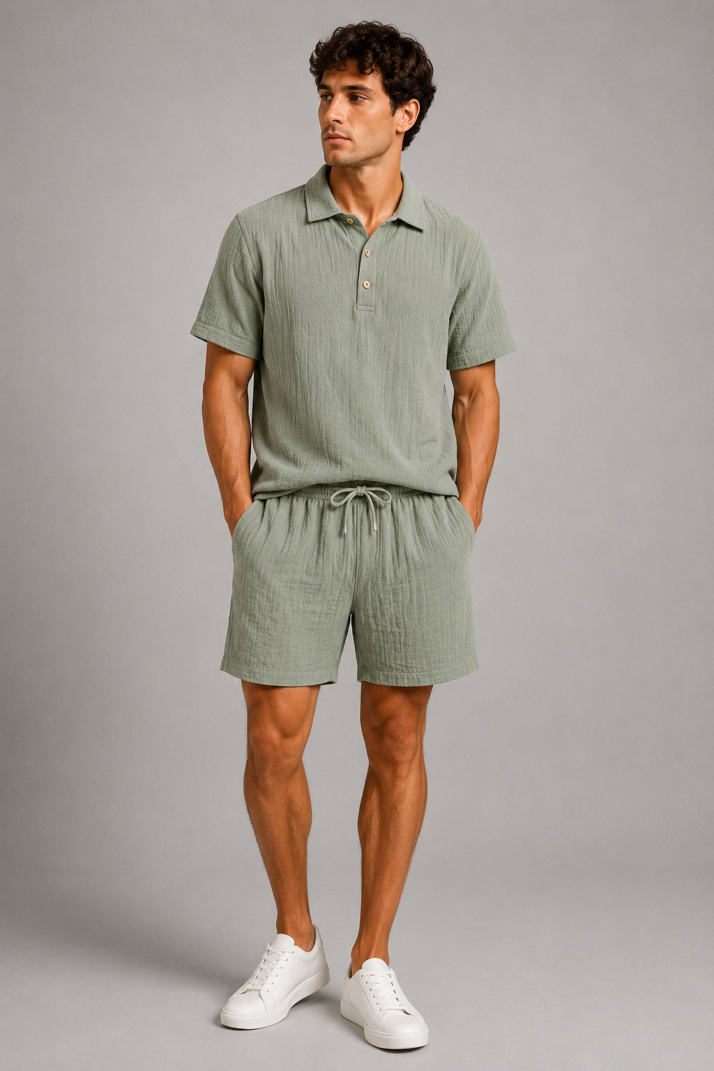 Leinen-Baumwoll Polo und Shorts Set | Kurzarm Freizeitoutfit 1