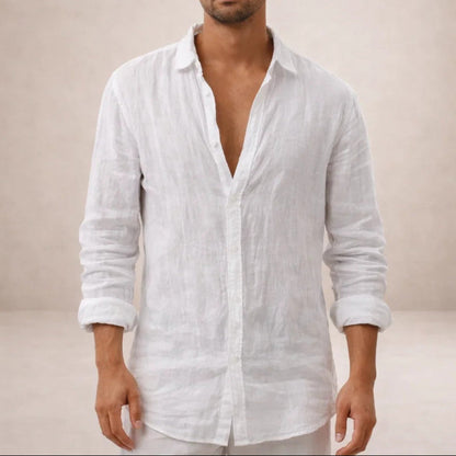 Leinenhemd Herren Regular Fit Offener Kragen Langarm 2
