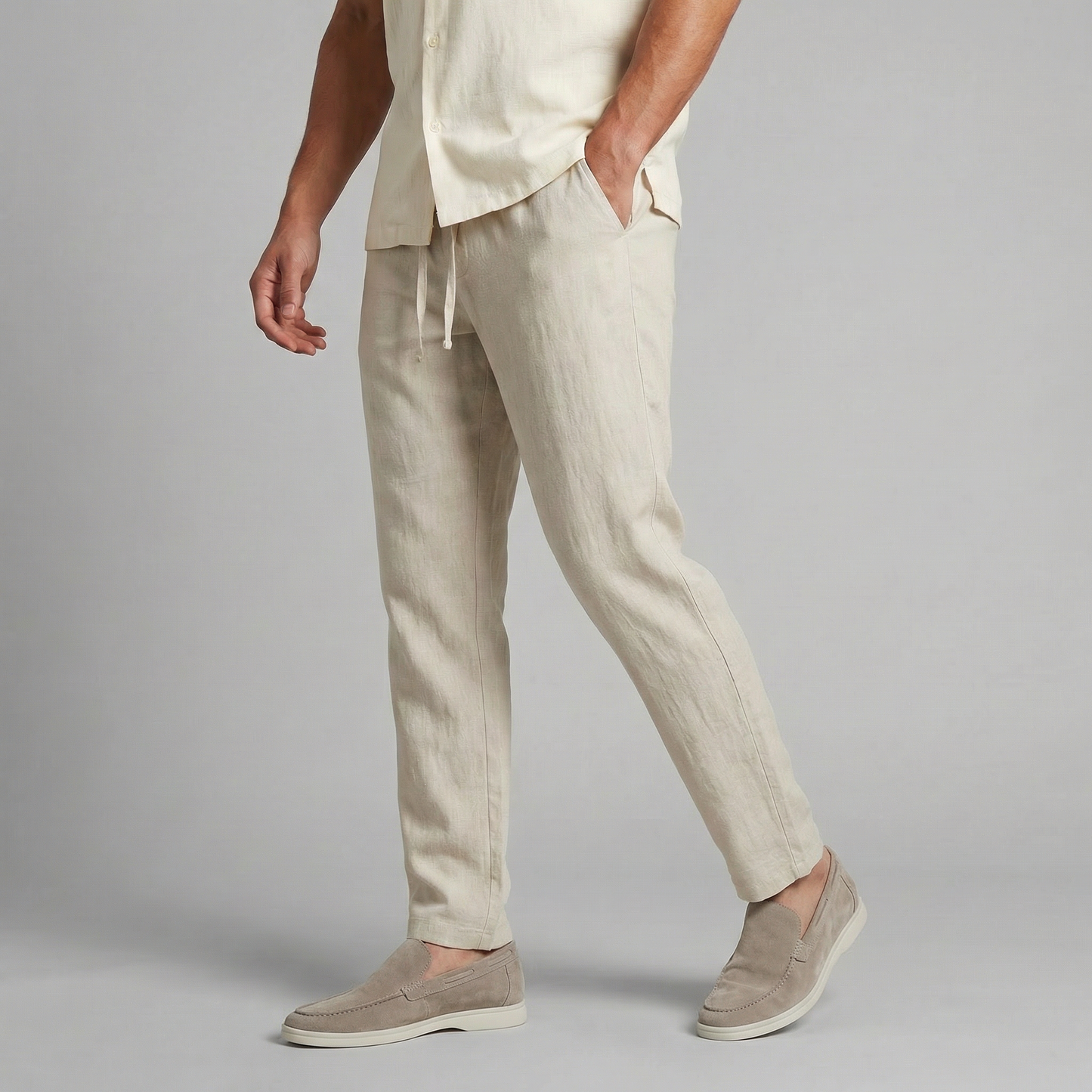 Leinenhose Herren Weites Bein Sommerhose Lässig 2