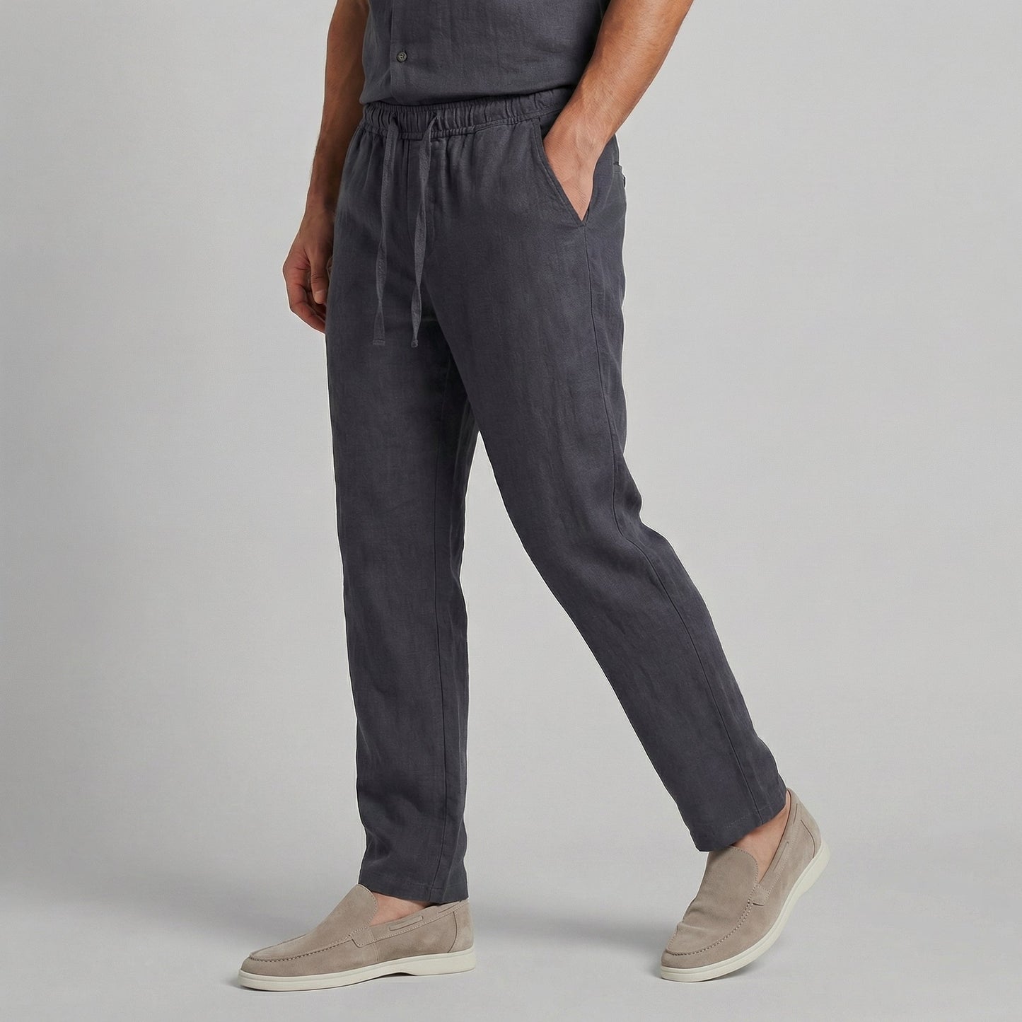 Leinenhose Herren Weites Bein Sommerhose Lässig 3