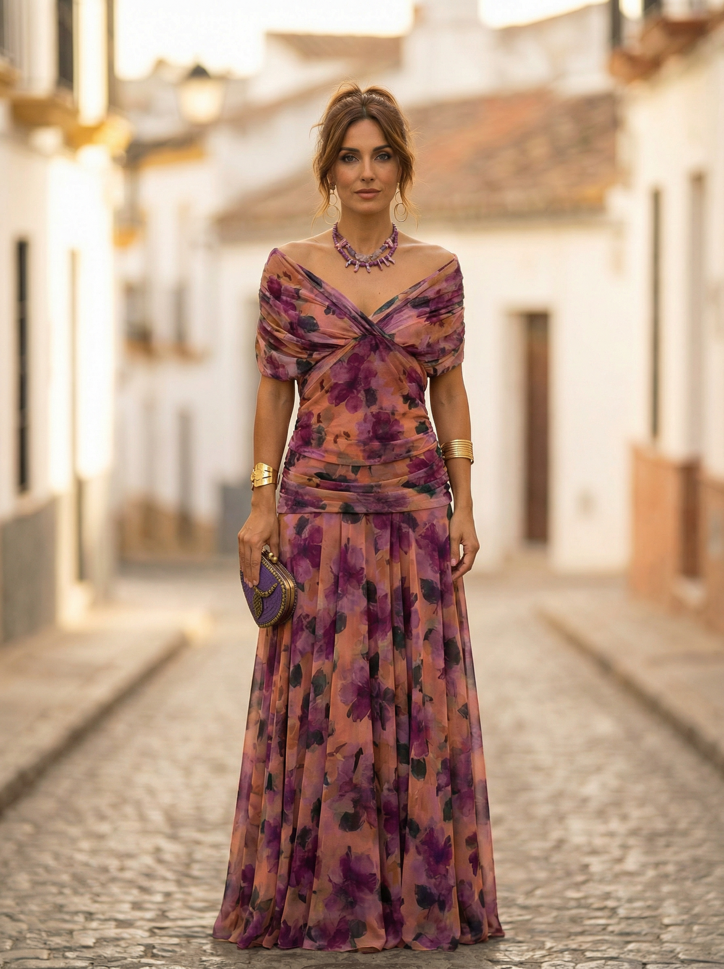 Löwe | Elegantes langes Damenkleid mit V-Ausschnitt 10
