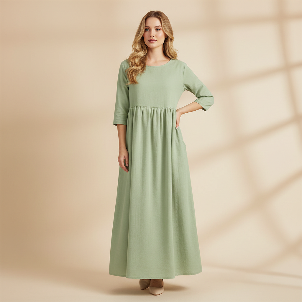 Luftiges Midi Kleid Damen | Sommerkleid mit Seitentaschen