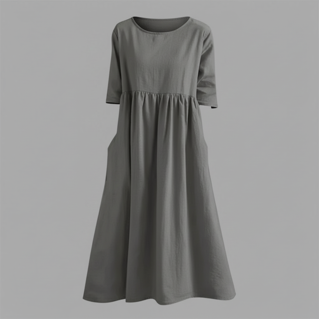 Luftiges Midi Kleid Damen | Sommerkleid mit Seitentaschen