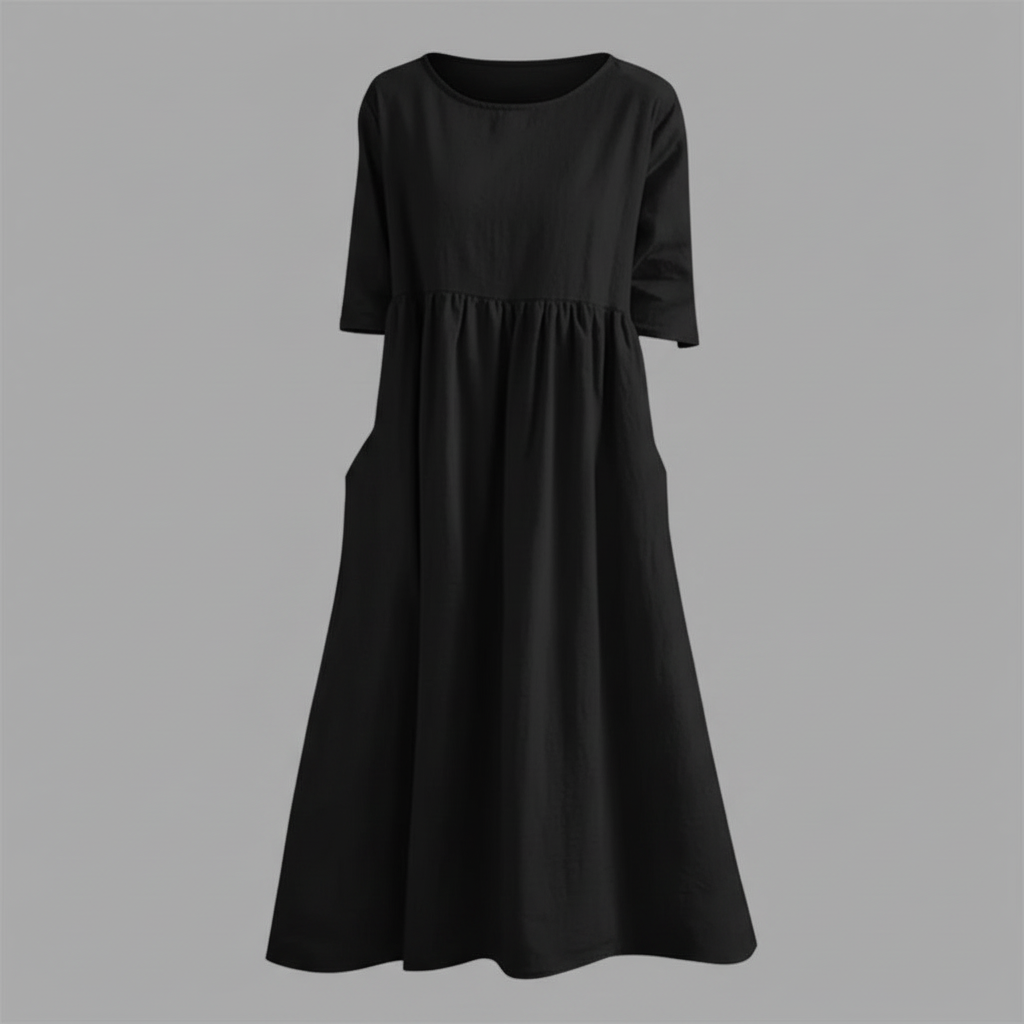 Luftiges Midi Kleid Damen | Sommerkleid mit Seitentaschen