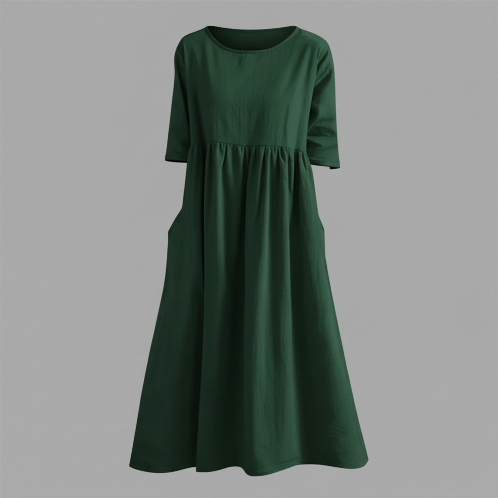 Luftiges Midi Kleid Damen | Sommerkleid mit Seitentaschen