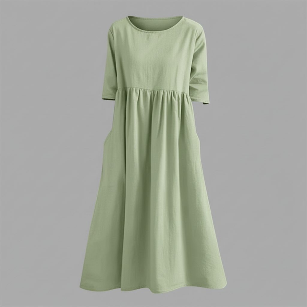 Luftiges Midi Kleid Damen | Sommerkleid mit Seitentaschen