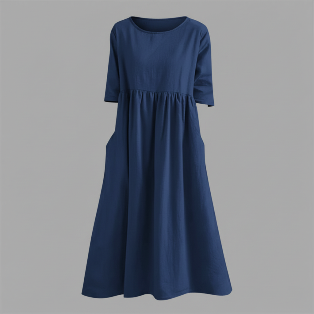 Luftiges Midi Kleid Damen | Sommerkleid mit Seitentaschen