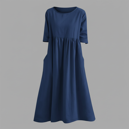 Luftiges Midi Kleid Damen | Sommerkleid mit Seitentaschen