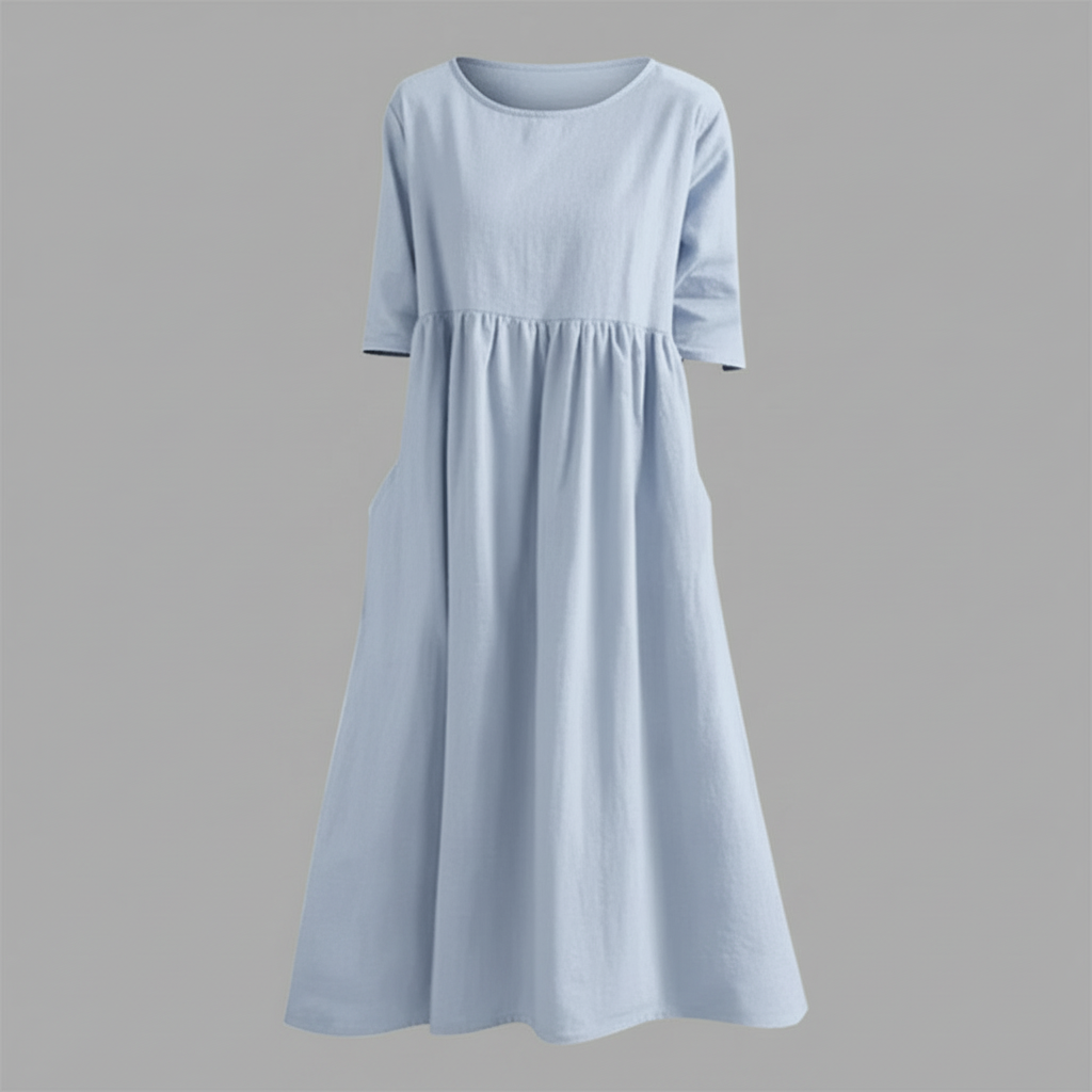 Luftiges Midi Kleid Damen | Sommerkleid mit Seitentaschen