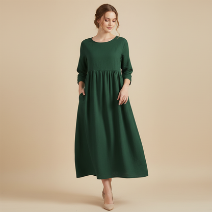 Luftiges Midi Kleid Damen | Sommerkleid mit Seitentaschen