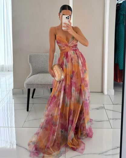 Mehrfarbiges Maxikleid mit V-Ausschnitt | Festliche Kleider Damen 3